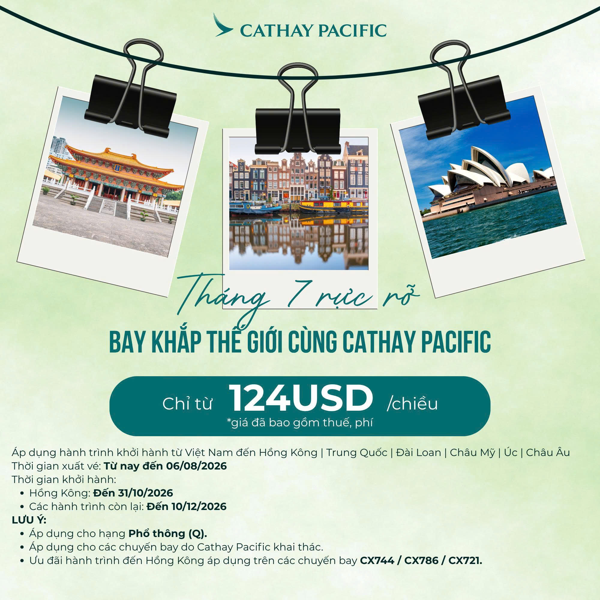 Khám Phá Thế Giới Cùng Cathay Pacific – Giá Chỉ Từ 124USD/chiêu ✈️