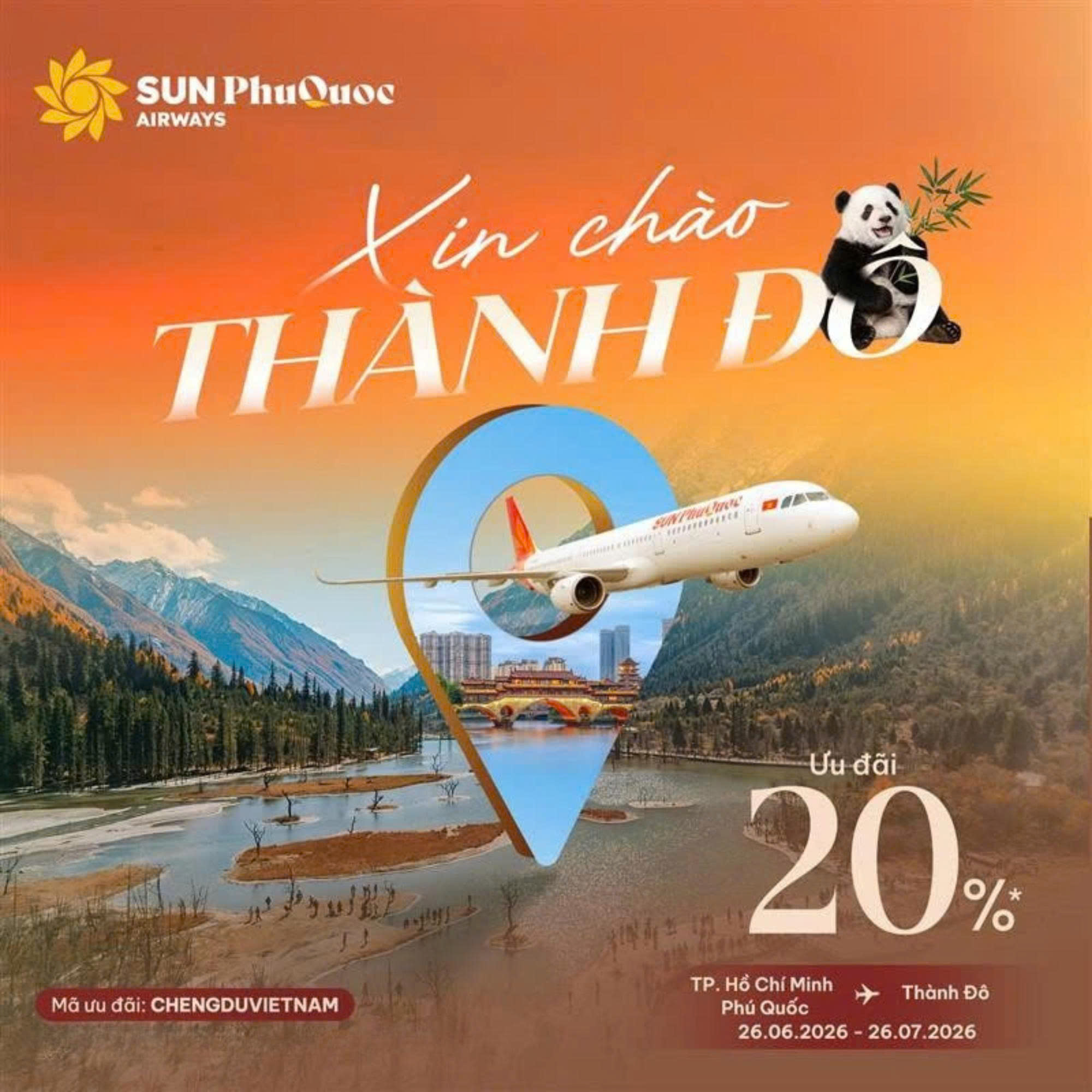 🌏✈️ Khám Phá Thành Đô – Ưu Đãi 20% Từ Sun Phu Quoc Airways Chỉ Dành Cho Bạn!