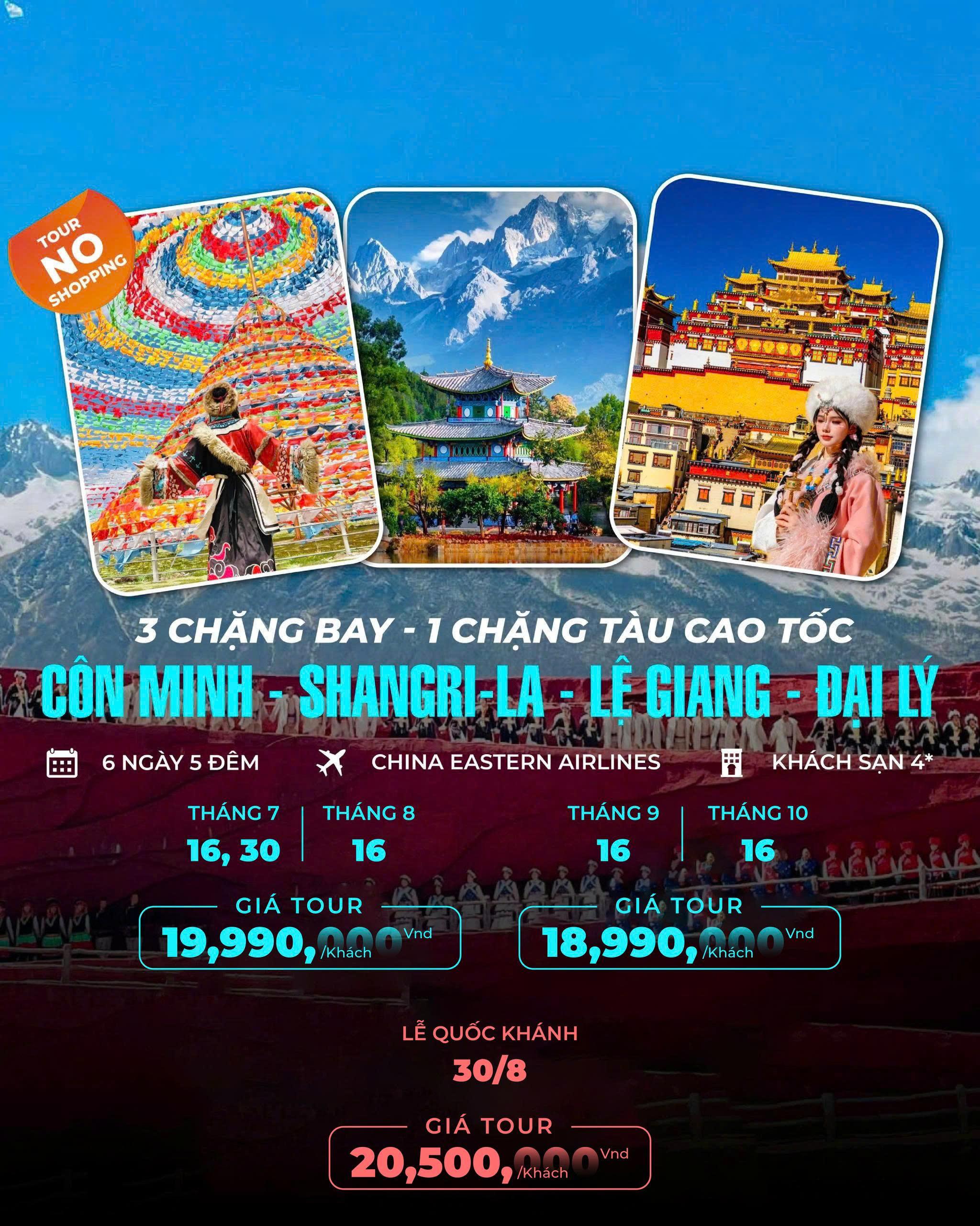 Khám phá vẻ đẹp của Côn Minh – Shangri-La – Lễ Giang – Đại Lý với Tour Du Lịch 6 ngày 5 đêm 🌴✈️