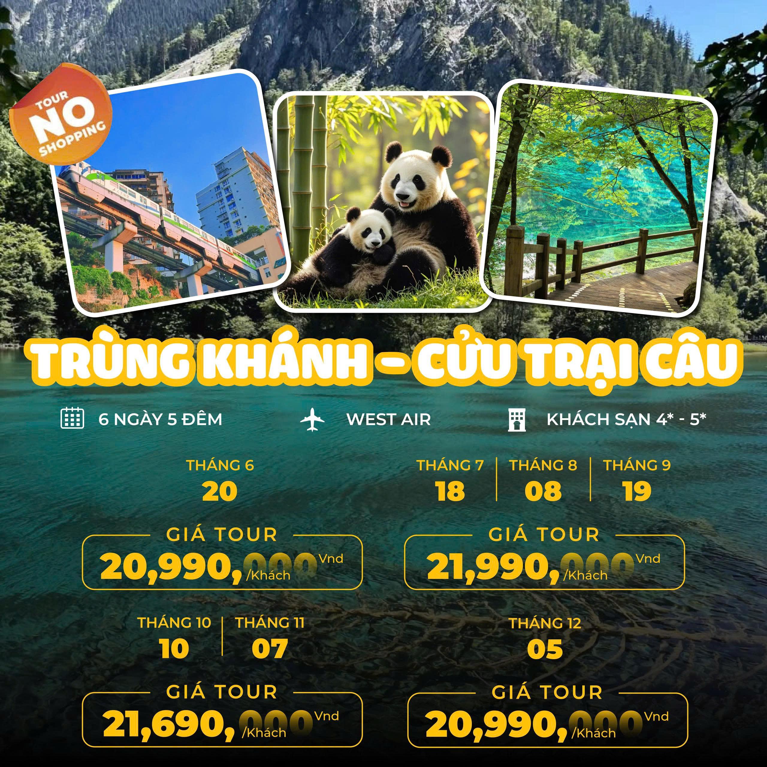 🐼✈️ Khám Phá Trung Khánh – Cứu Trái Cầu: Tour Du Lịch 6 Ngày 5 Đêm Đầy Hấp Dẫn