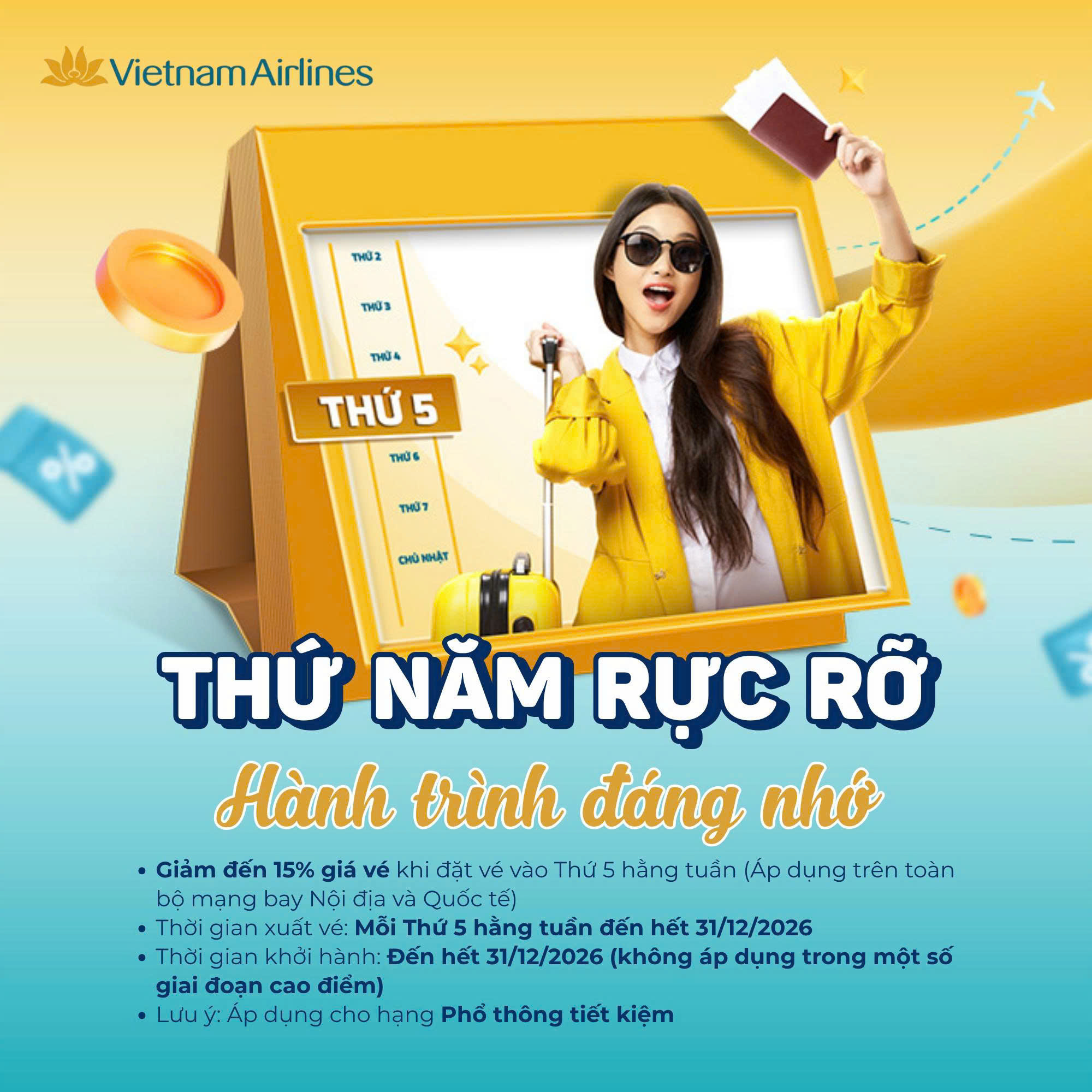 Cơ Hội Đi Du Lịch Nhiều Hơn Với Ưu Đãi Thứ 5 Hàng Tuần Của Vietnam Airlines 🛫️