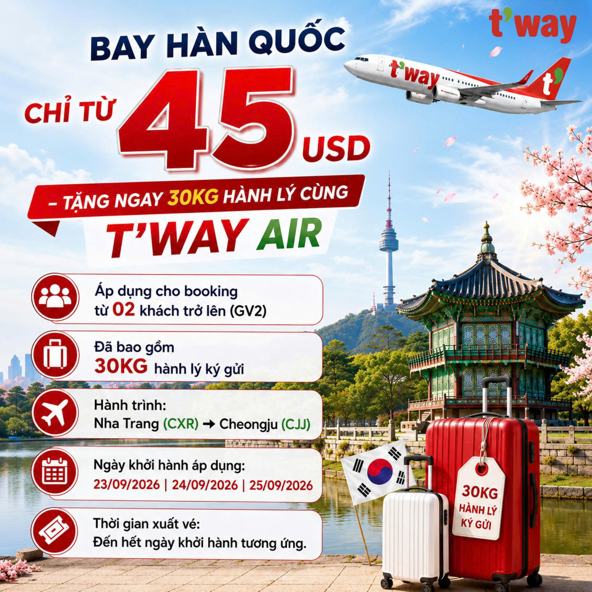 Khám Phá Cheongju Cùng T’WAY AIR – Giá Chỉ Từ 45 USD 🛫